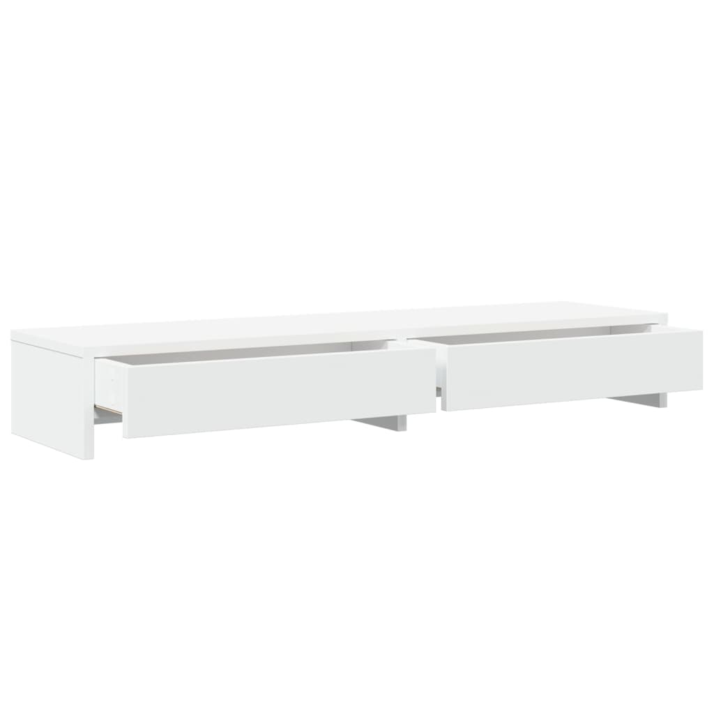 vidaXL Stojak na monitor z szufladami, biały, 100x27x15 cm, drewno konstrukcyjne