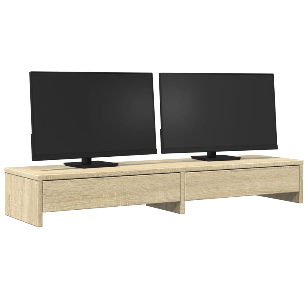 vidaXL Stojak na monitor z szufladami, dąb sonoma, 100x27x15 cm, drewno konstrukcyjne
