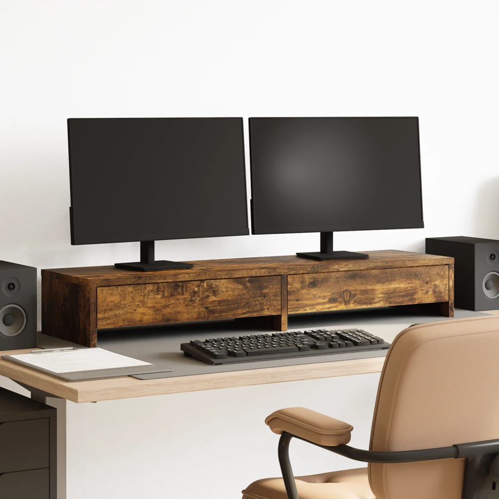 vidaXL Podstawka pod monitor, z szufladami, 100x27x15 cm