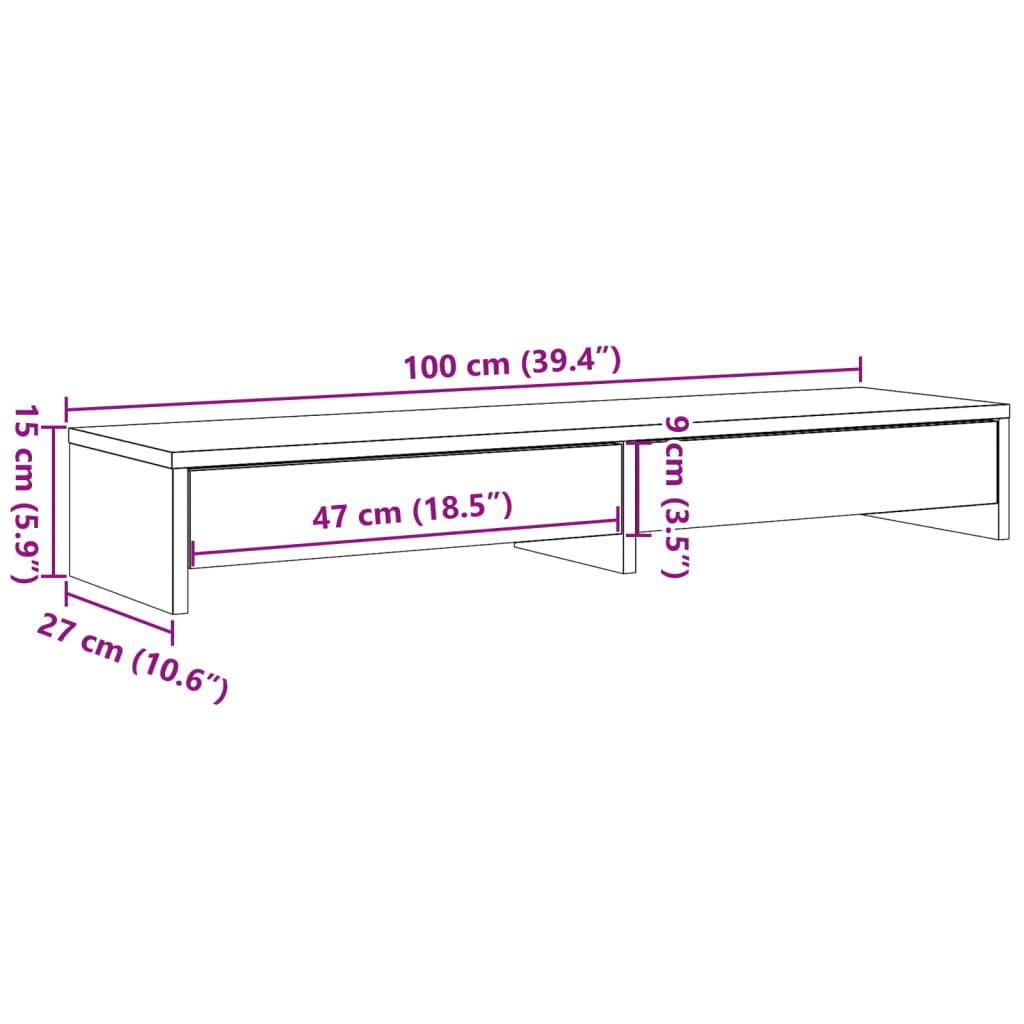 vidaXL Podstawka pod monitor, z szufladami, brązowy dąb, 100x27x15 cm
