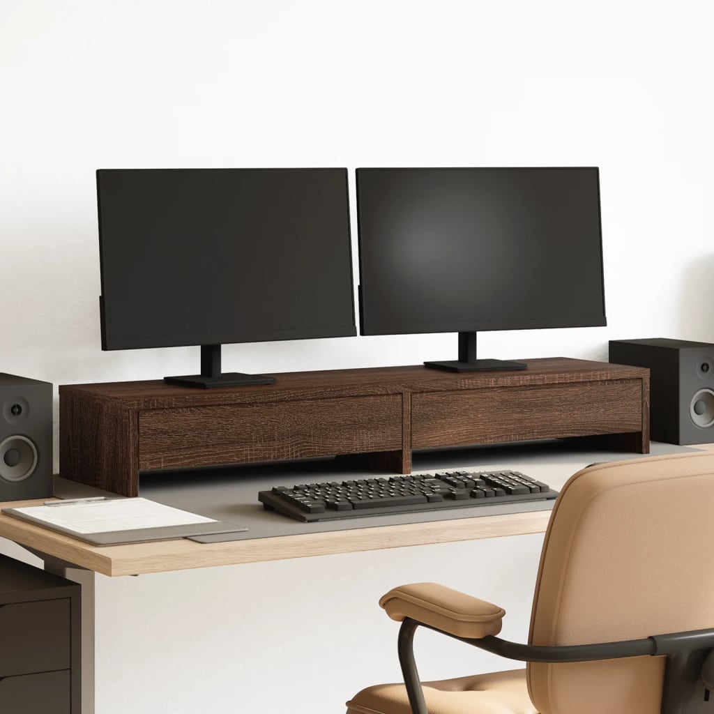 vidaXL Podstawka pod monitor, z szufladami, brązowy dąb, 100x27x15 cm