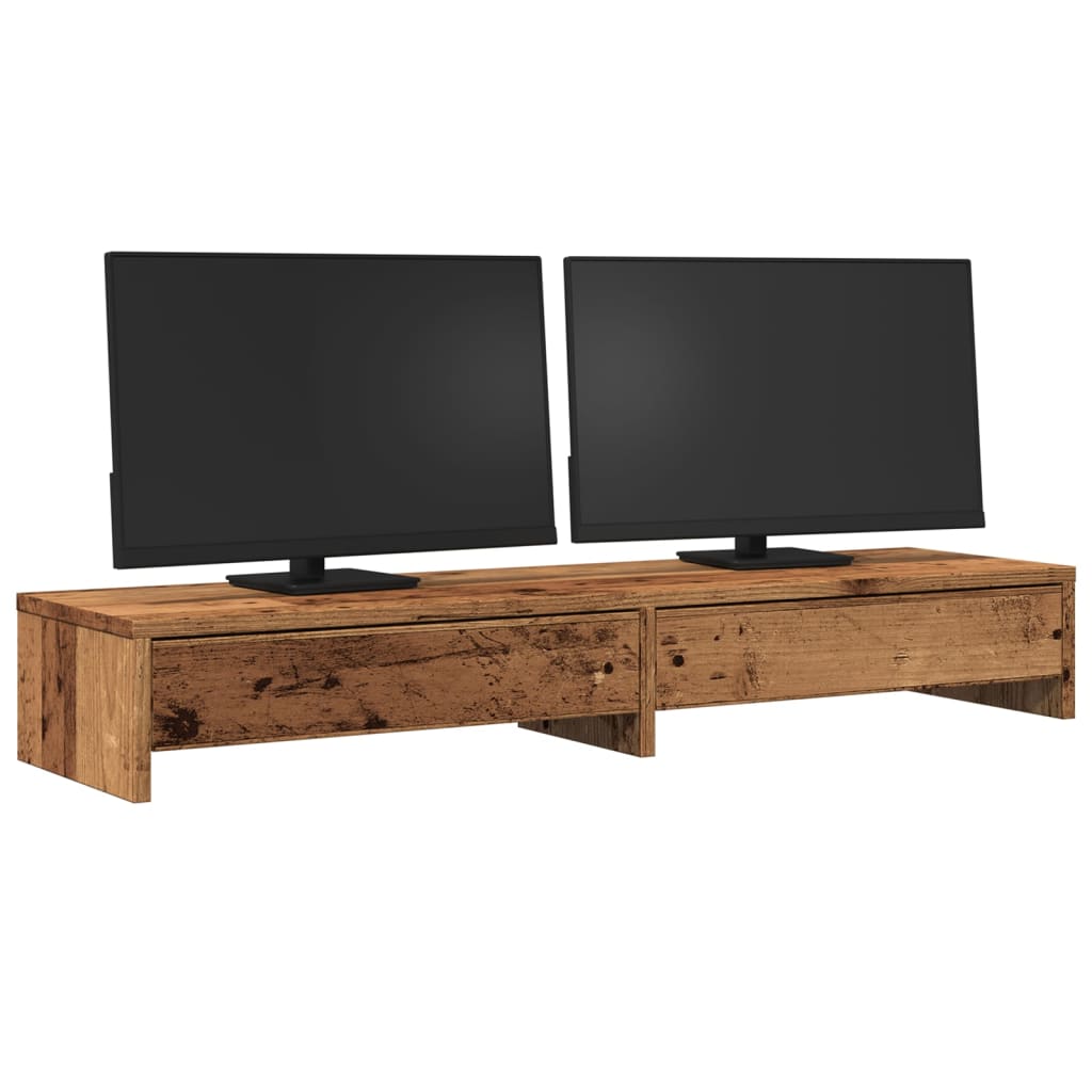 vidaXL Podstawka pod monitor, z szufladami, stare drewno, 100x27x15 cm