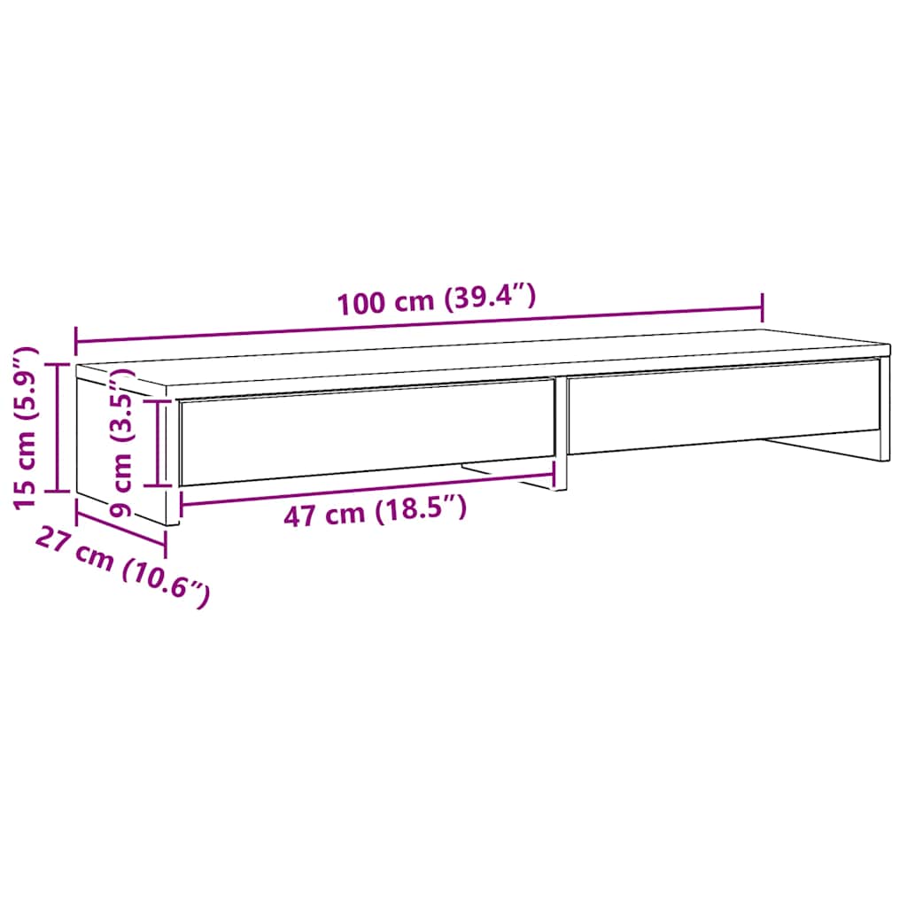 vidaXL Podstawka pod monitor, z szufladami, dąb artisian, 100x27x15 cm