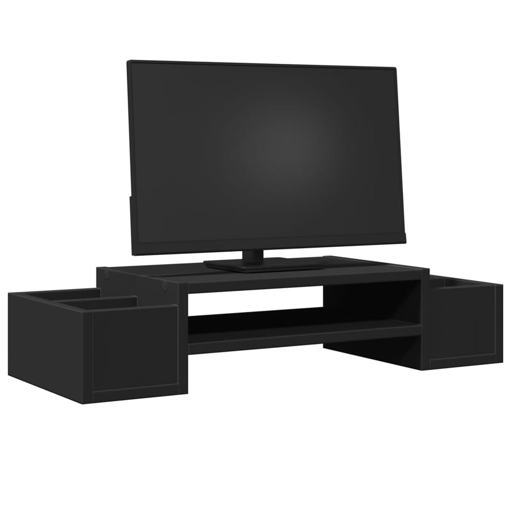 vidaXL Podstawka pod monitor, z przegródkami, czarna, 70x27x15 cm