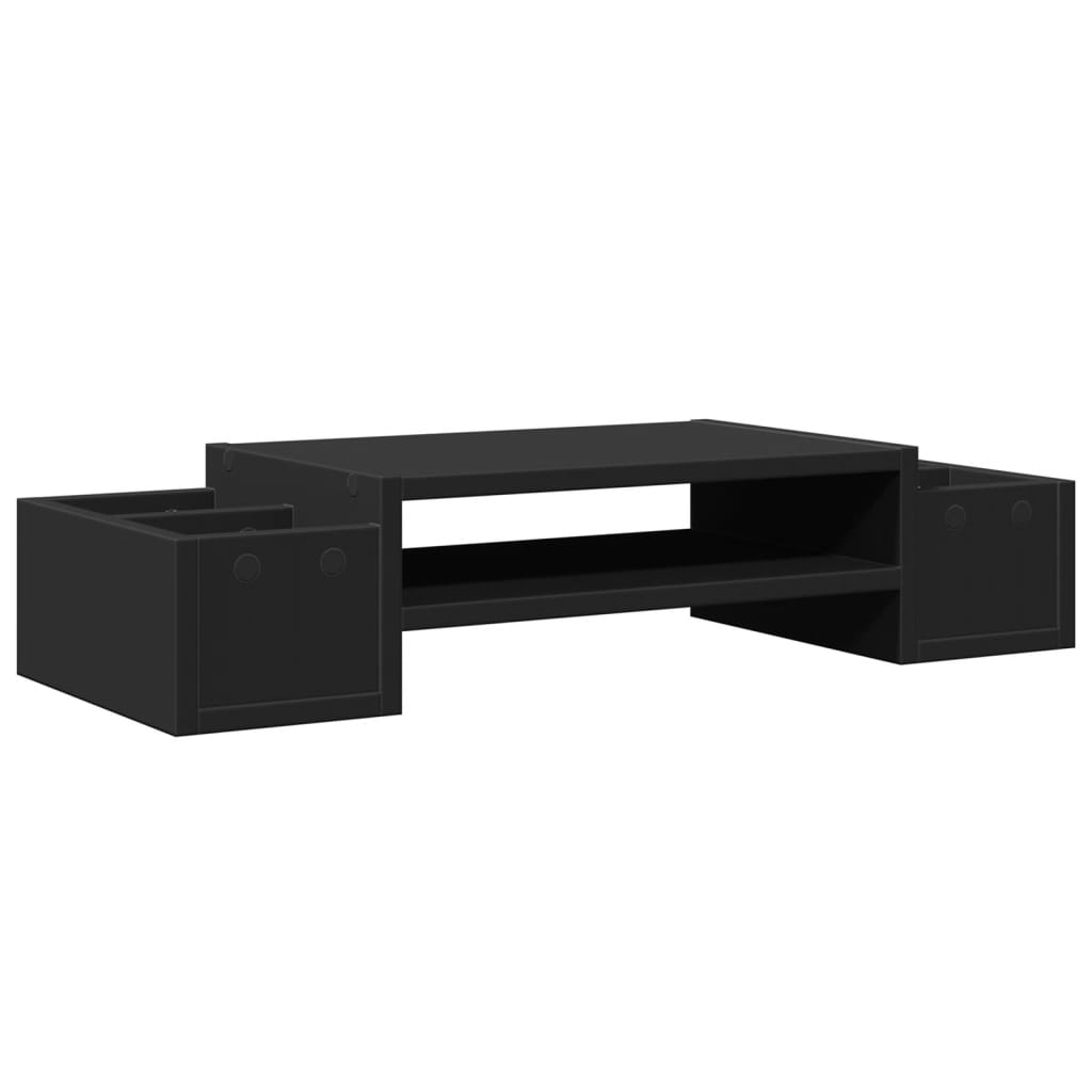 vidaXL Podstawka pod monitor, z przegródkami, czarna, 70x27x15 cm