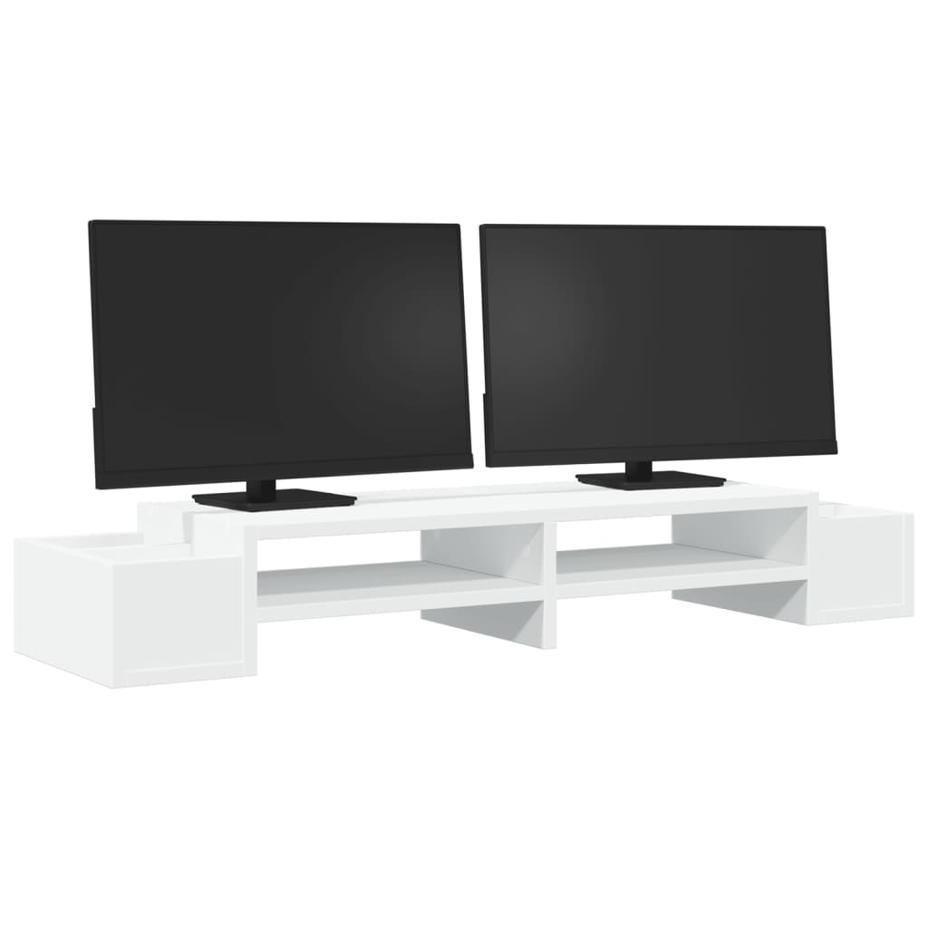 vidaXL Podstawka pod monitor, z przegródkami, biała, 100x27x15 cm