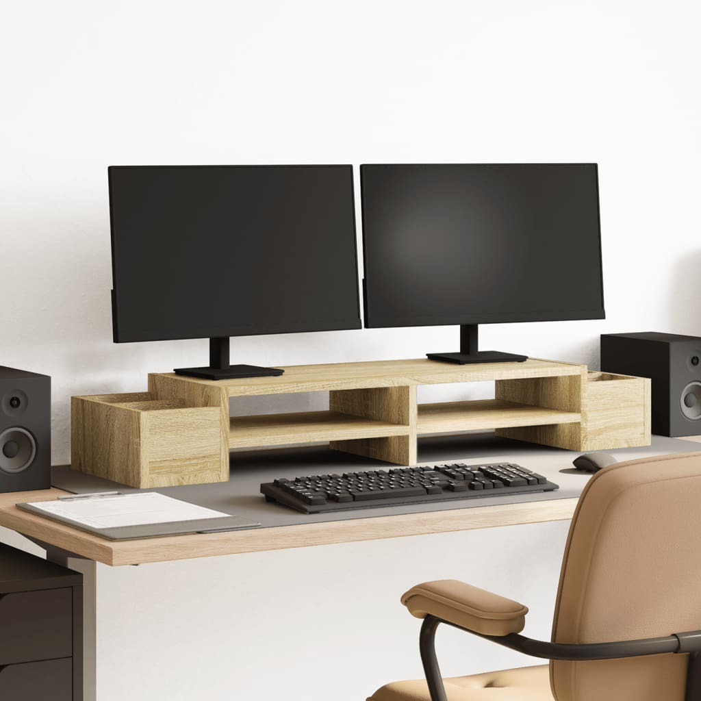 vidaXL Podstawka pod monitor, z przegrodami, dąb sonoma, 100x27x15 cm
