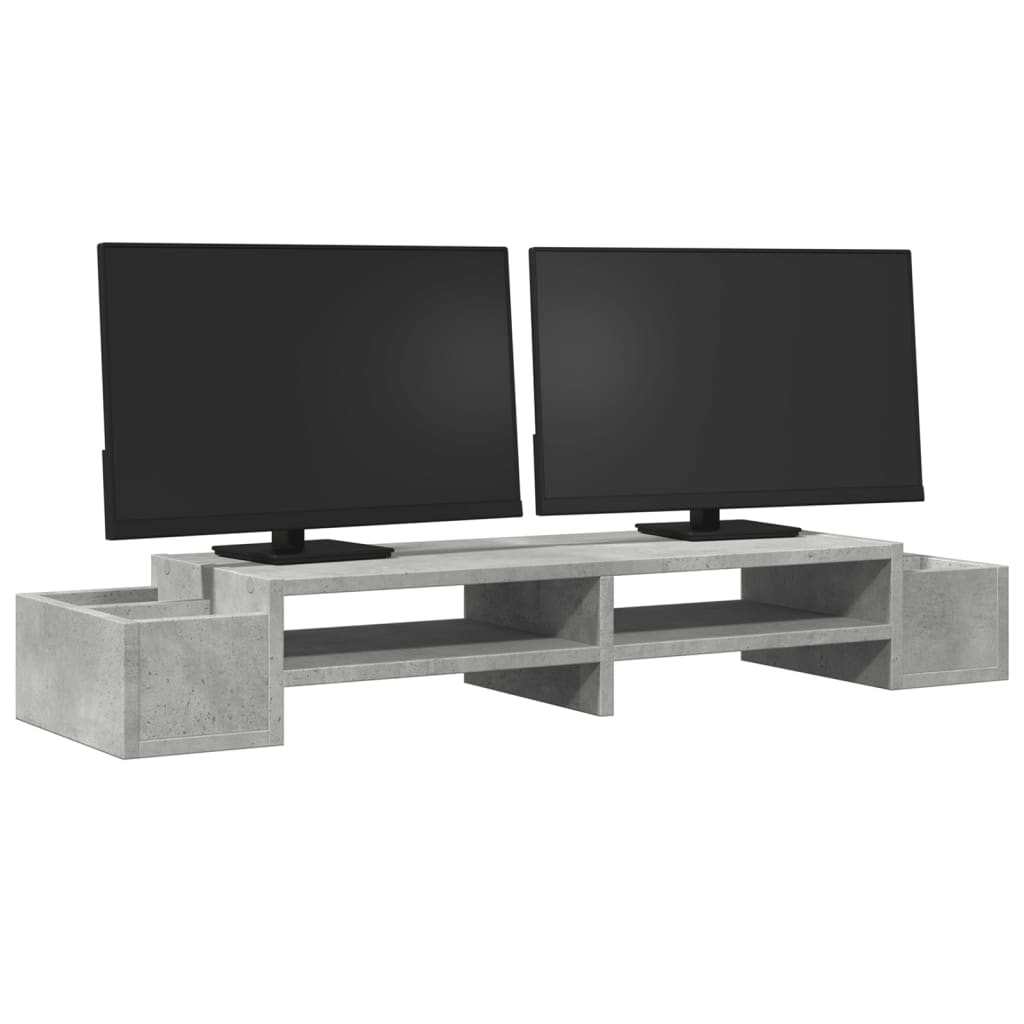 vidaXL Podstawka pod monitor z przegrodami, szary beton, 100x27x15 cm