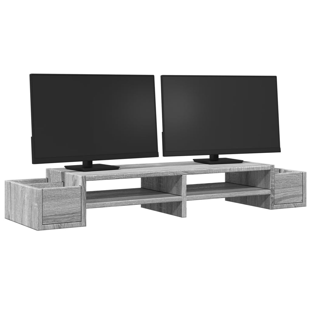 vidaXL Podstawka pod monitor, z przegrodami, szary dąb, 100x27x15 cm