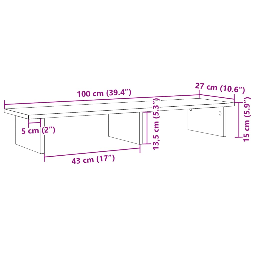 vidaXL Podstawka pod monitor, przydymiony dąb, 100x27x15 cm