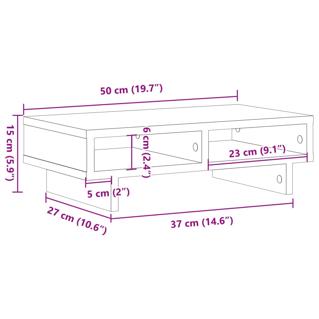 vidaXL Podstawka pod monitor, dąb sonoma, 50x27x15 cm