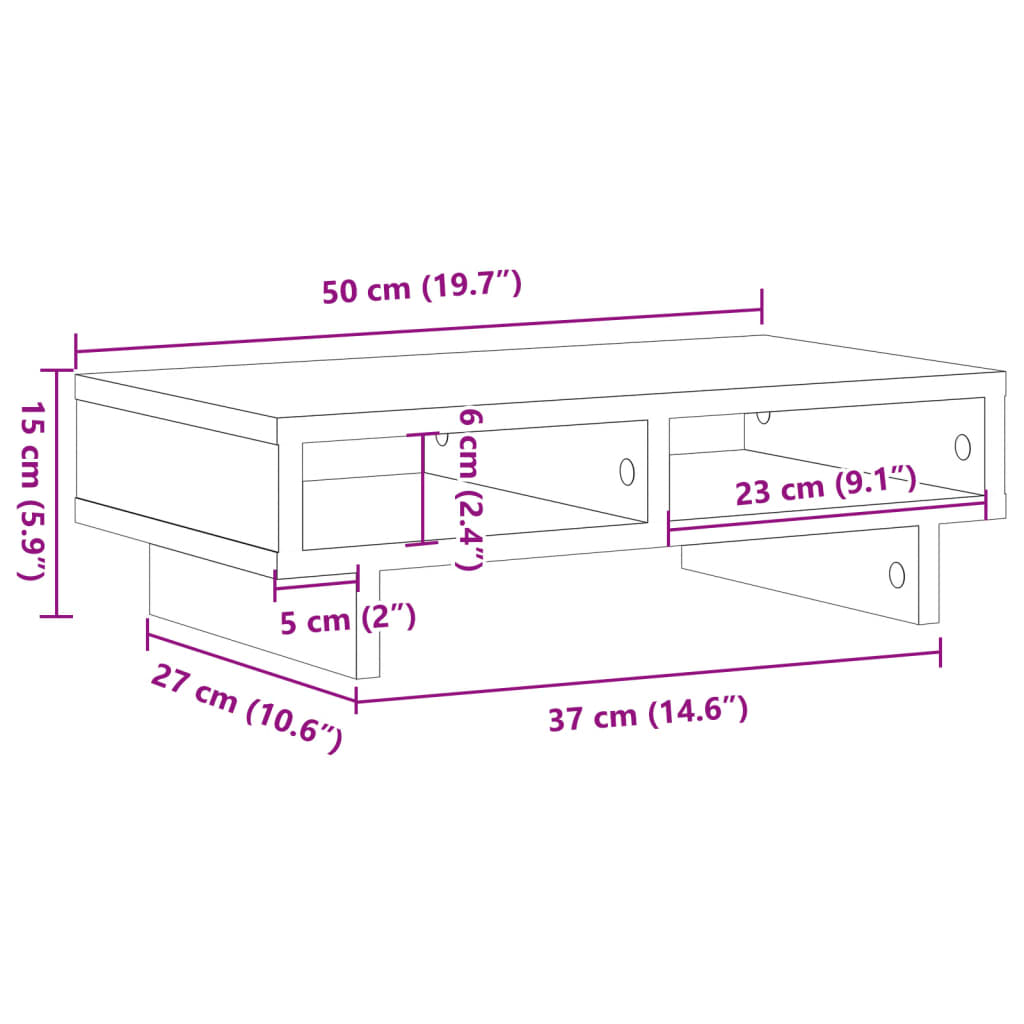 vidaXL Podstawka pod monitor, szarość betonu, 50x27x15 cm