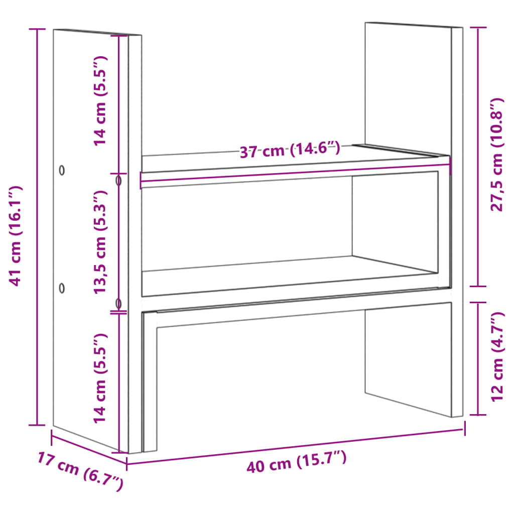 vidaXL Organizer na biurko, regulowany, przydymiony dąb, 40x17x41 cm