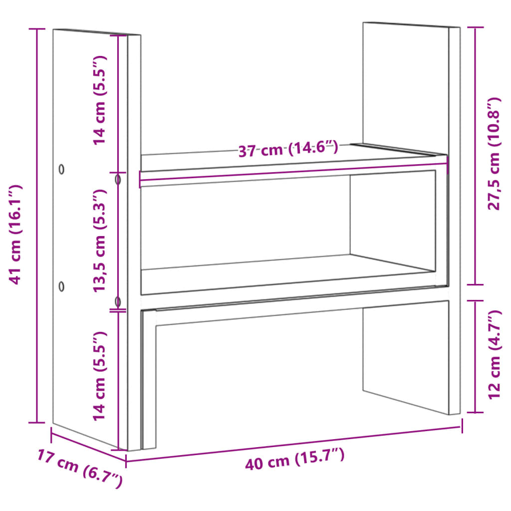 vidaXL Organizer na biurko, regulowany, dąb artisian, 40x17x41 cm