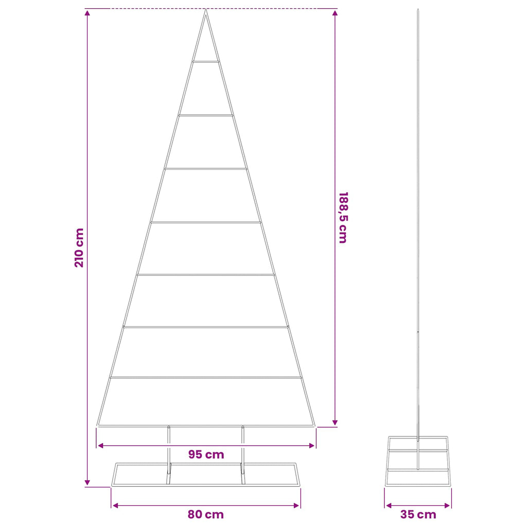vidaXL Metalowa choinka świąteczna, do dekoracji, czarna, 210 cm