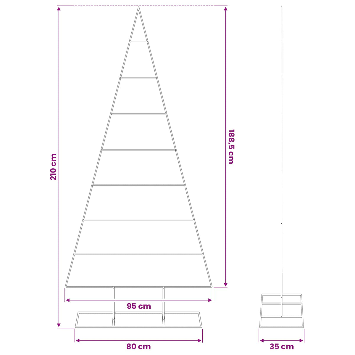 vidaXL Metalowa choinka świąteczna, do dekoracji, czarna, 210 cm