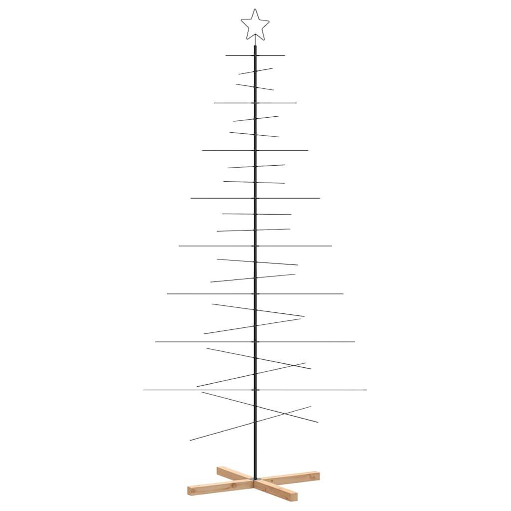 vidaXL Metalowa choinka z drewnianą podstawą, czarna, 210 cm