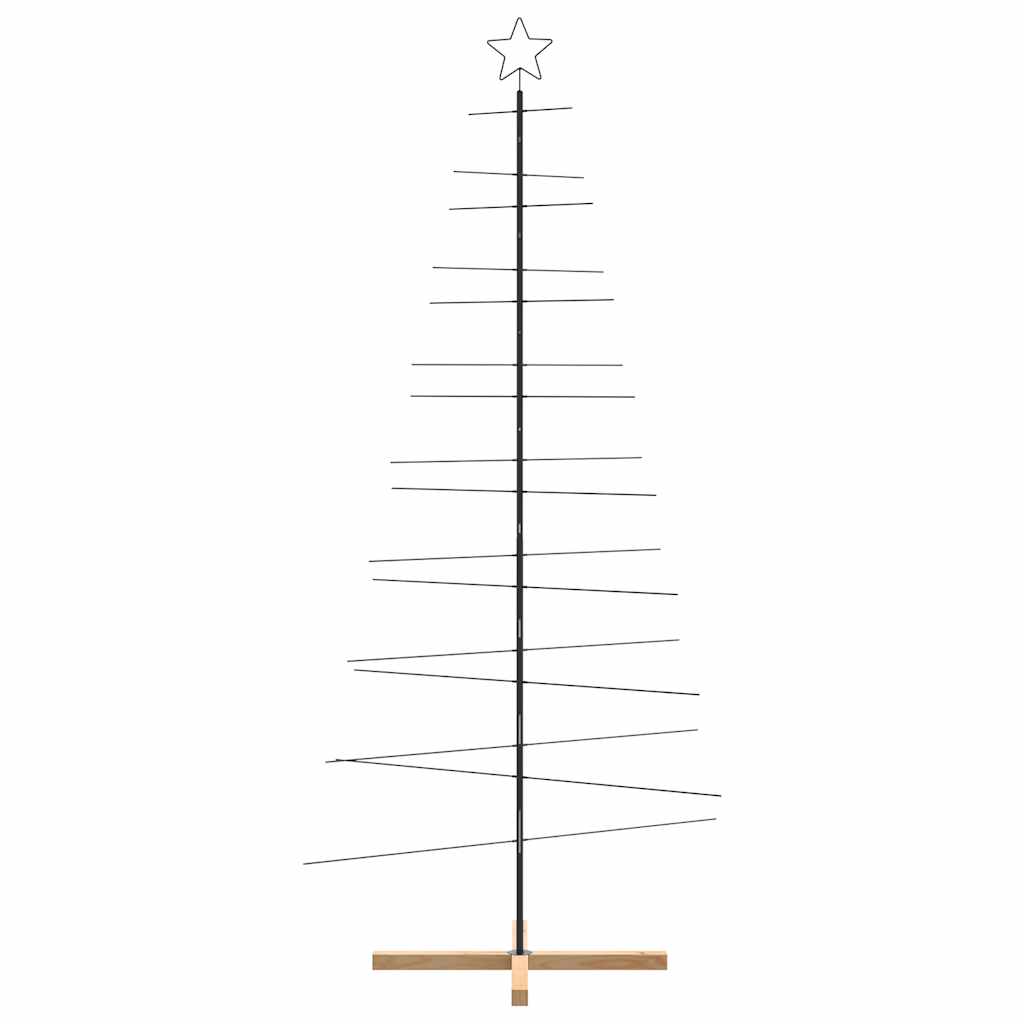 vidaXL Metalowa choinka z drewnianą podstawą, czarna, 210 cm