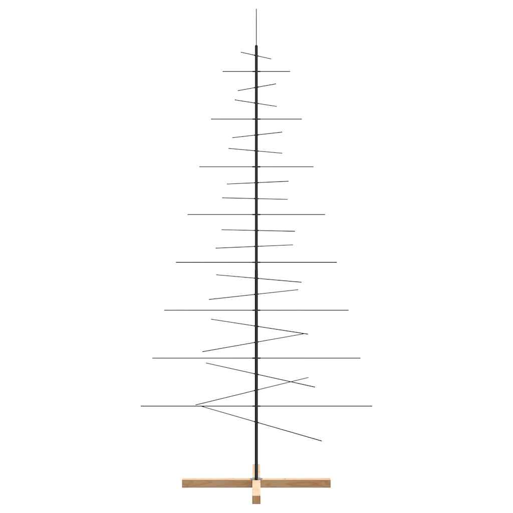 vidaXL Metalowa choinka z drewnianą podstawą, czarna, 210 cm