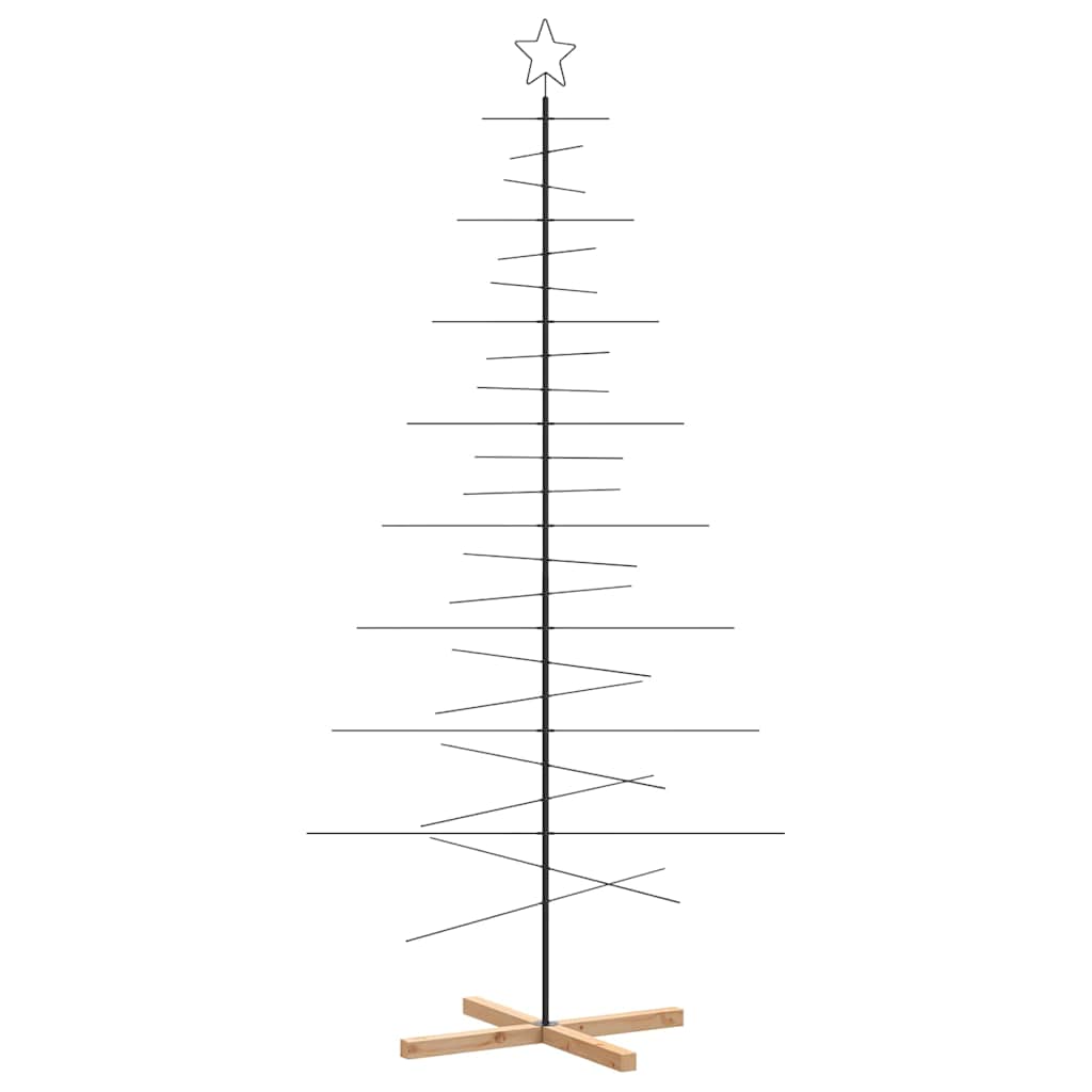 vidaXL Metalowa choinka z drewnianą podstawą, czarna, 210 cm