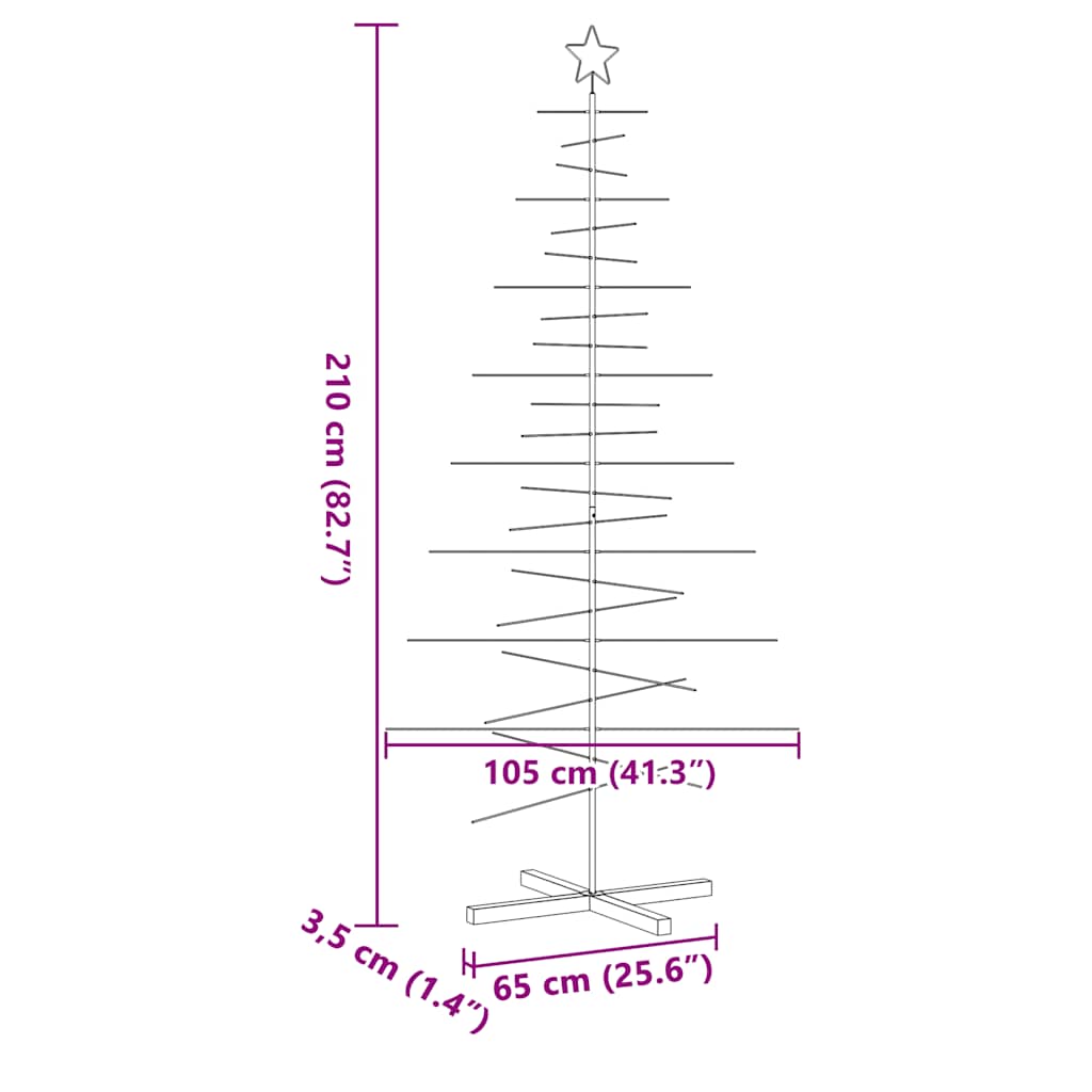 vidaXL Metalowa choinka z drewnianą podstawą, czarna, 210 cm