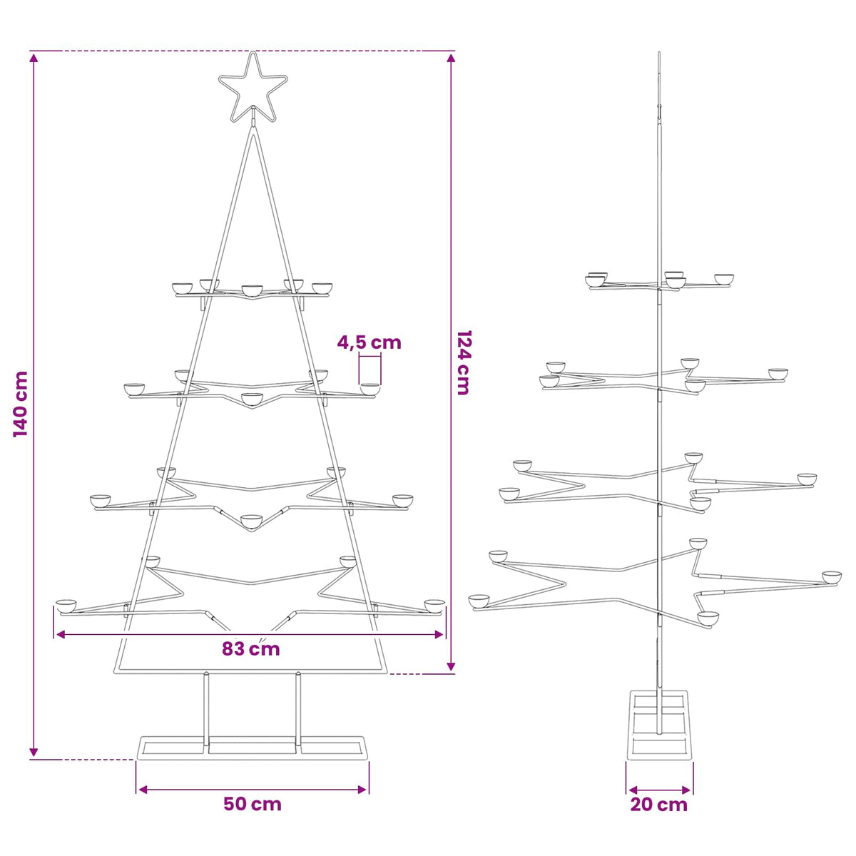 vidaXL Metalowa choinka świąteczna, do dekoracji, czarna, 140 cm