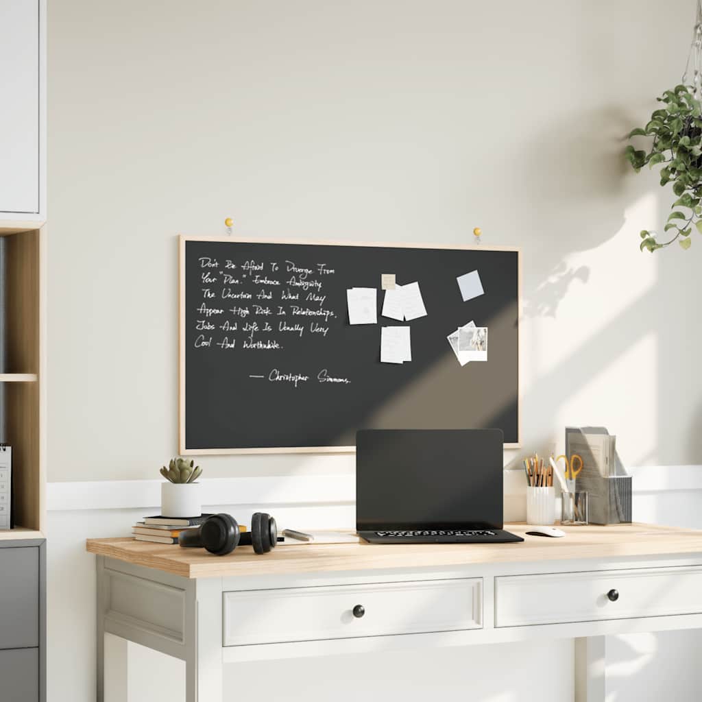 vidaXL Tablica kredowa z ramą z litego drewna sosnowego, czarna, 100x55 cm