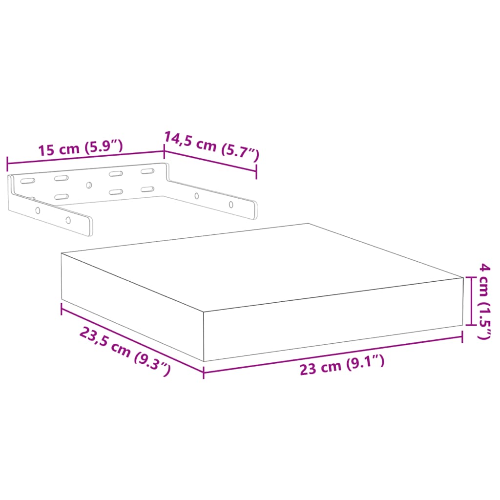 vidaXL Półki, 2 szt., 23x23,5x4 cm, materiał drewnopochodny