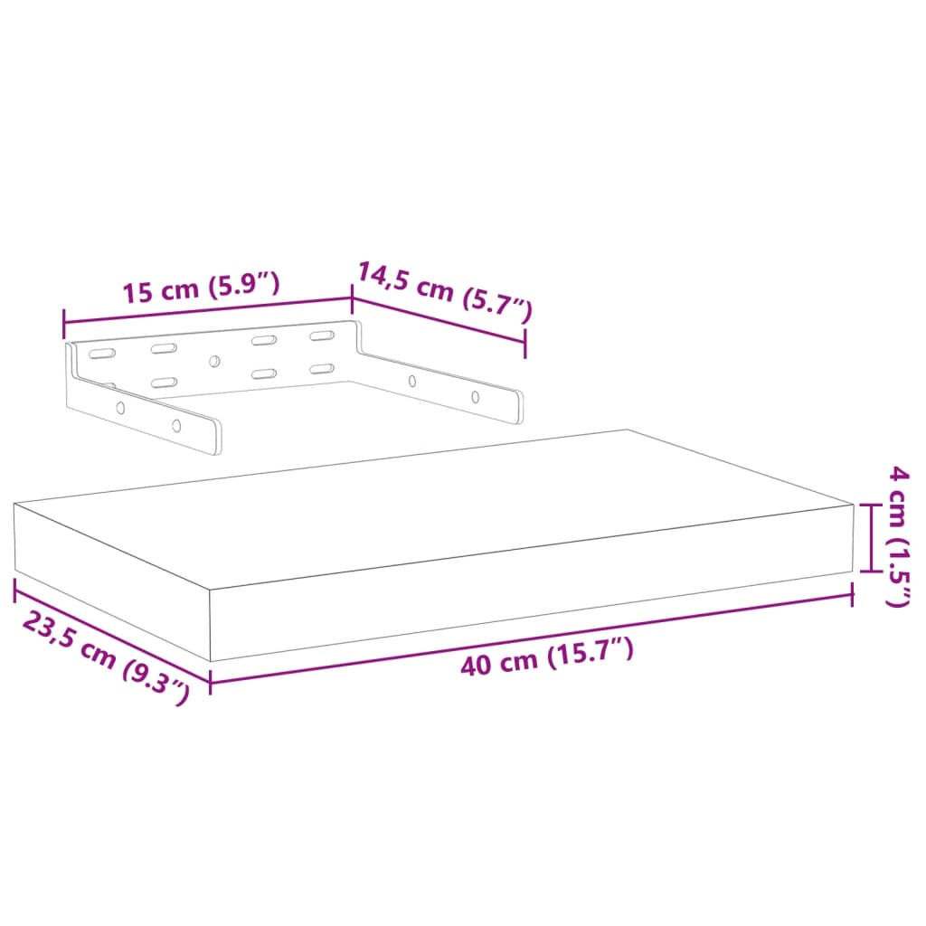 vidaXL Półki, 2 szt., 40x23,5x4 cm, materiał drewnopochodny
