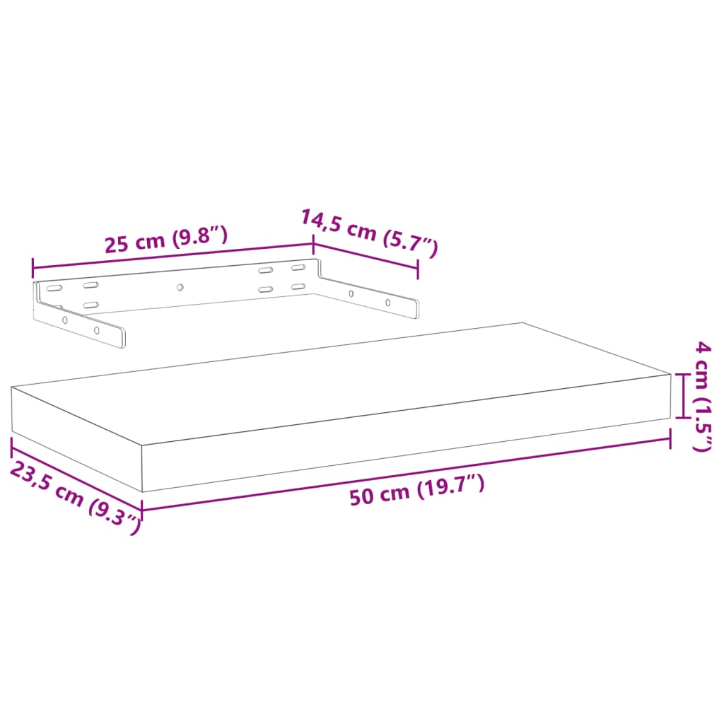 vidaXL Półka, 50x23,5x4 cm, materiał drewnopochodny