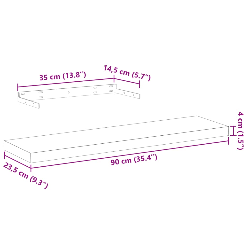 vidaXL Półki, 4 szt., 90x23,5x4 cm, materiał drewnopochodny
