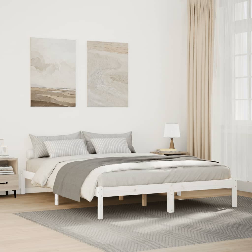 vidaXL Dłuższe łóżko bez materaca, białe, 140x220 cm, drewno sosnowe
