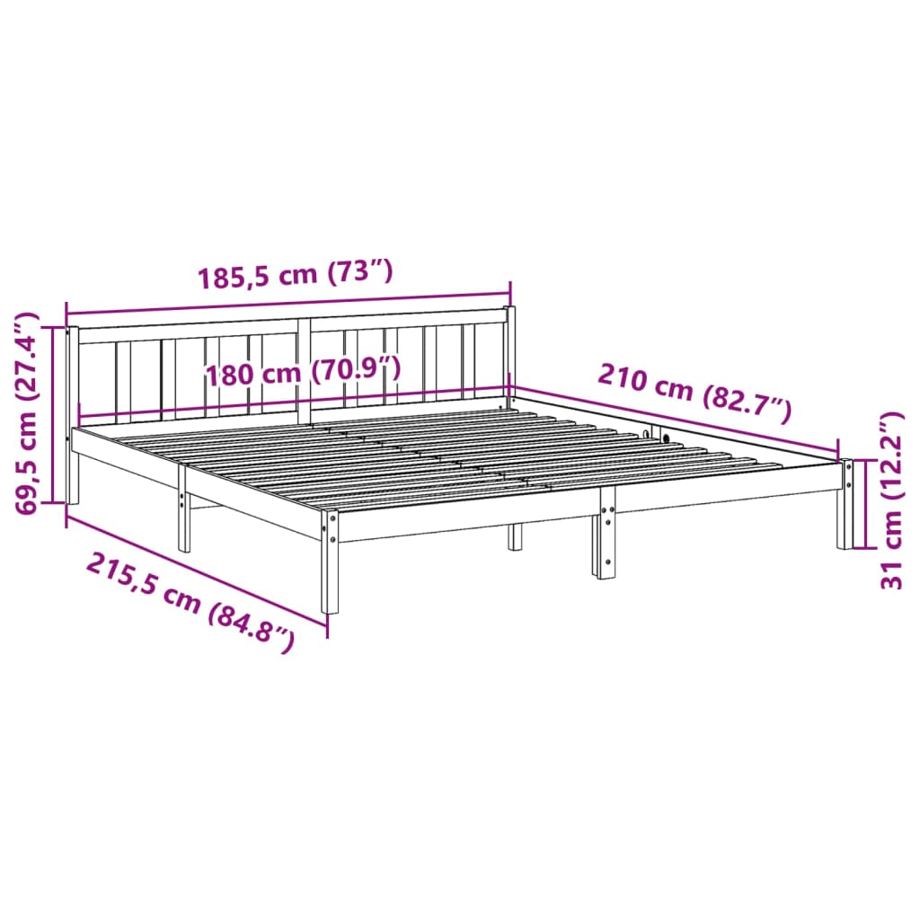 vidaXL Dłuższe łóżko bez materaca, 180x210 cm, lite drewno sosnowe