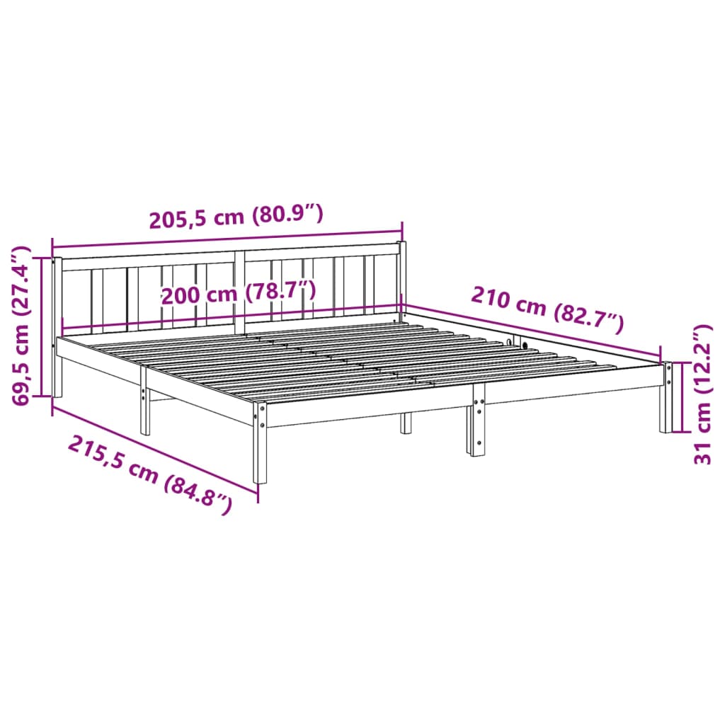 vidaXL Dłuższe łóżko bez materaca, 200x210 cm, lite drewno sosnowe