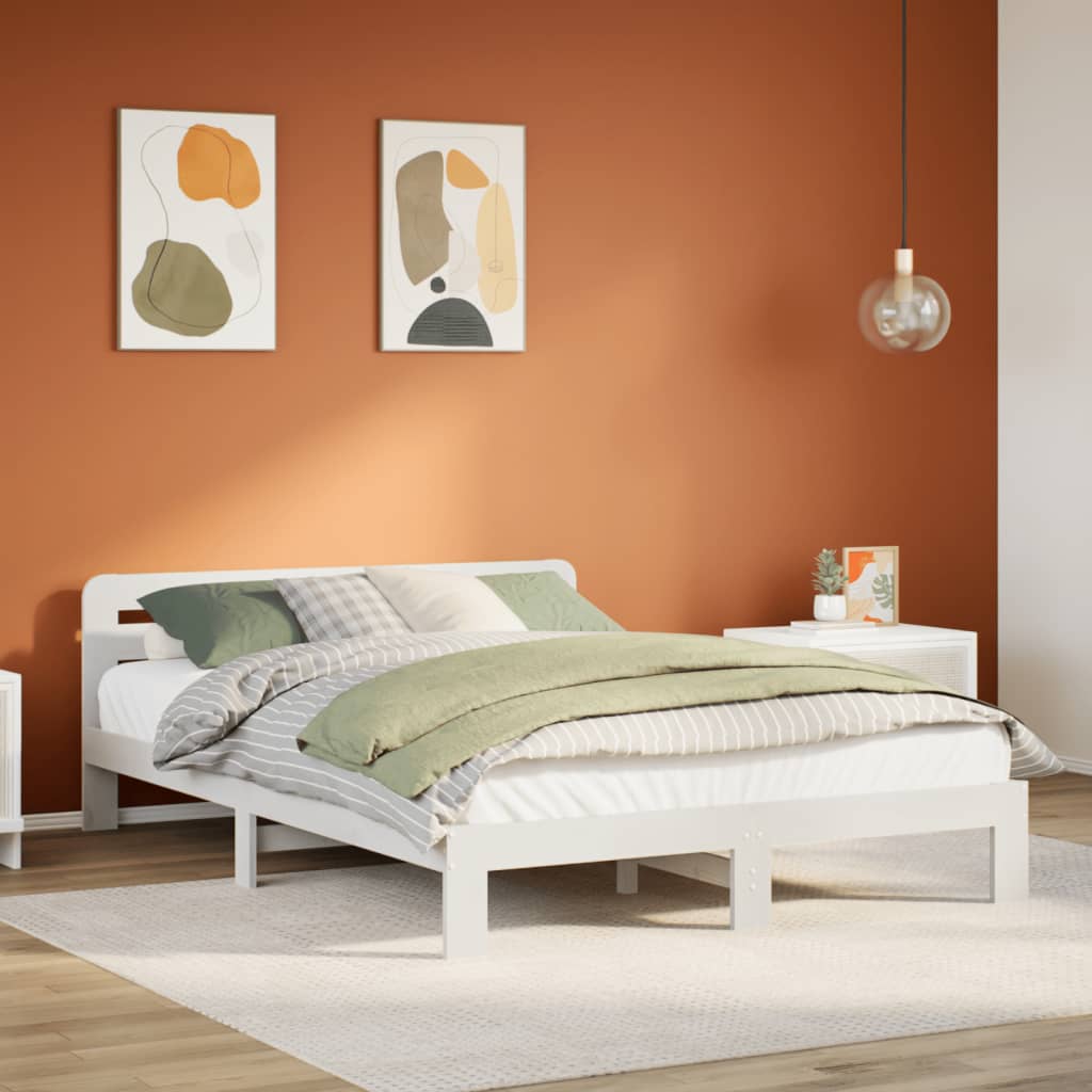 vidaXL Rama łóżka bez materaca, biała, 140x200 cm, lite drewno sosnowe