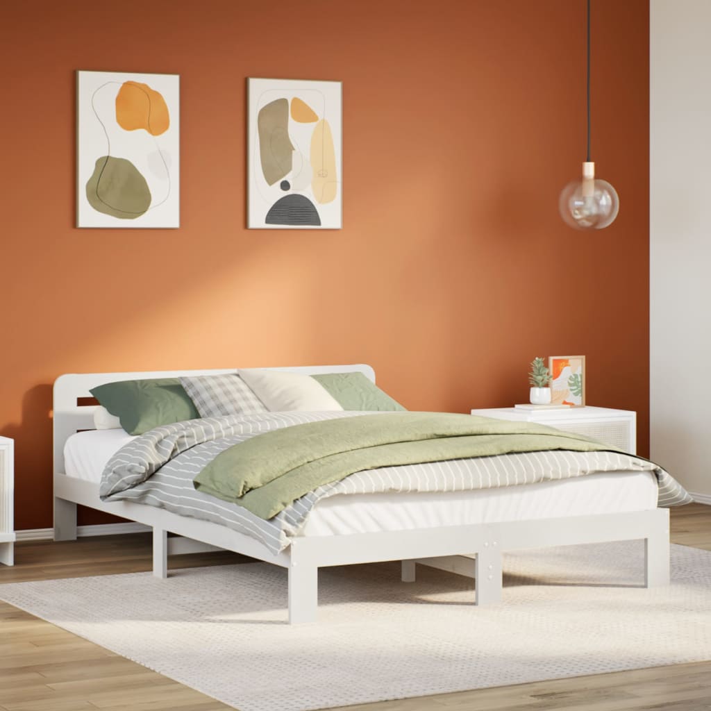 vidaXL Rama łóżka bez materaca, biała, 160x200 cm, lite drewno sosnowe