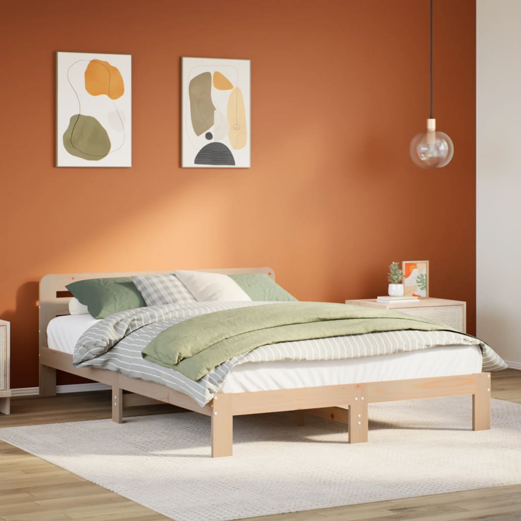 vidaXL Rama łóżka bez materaca, 135x190 cm, lite drewno sosnowe