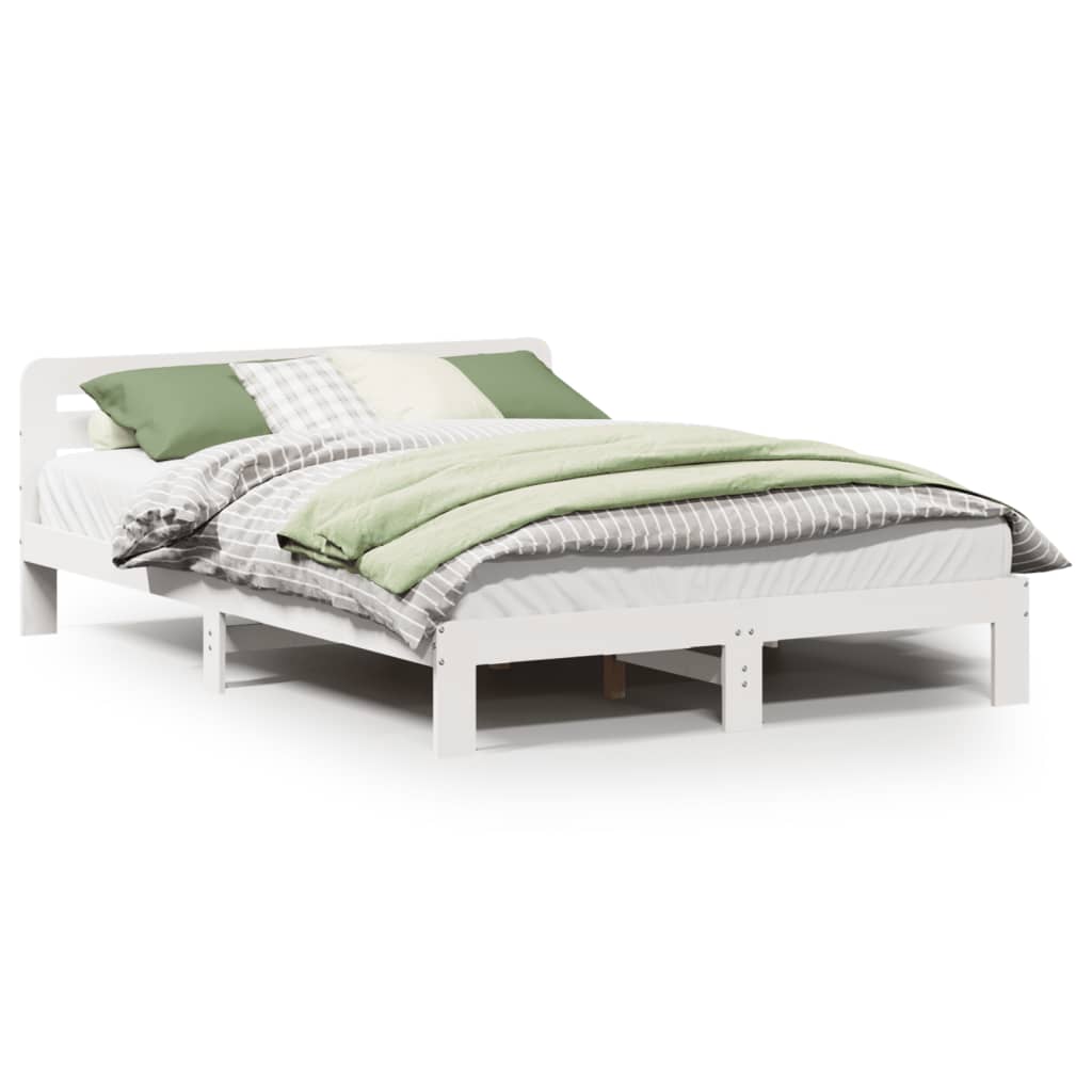 vidaXL Rama łóżka bez materaca, biała, 135x190 cm, lite drewno sosnowe