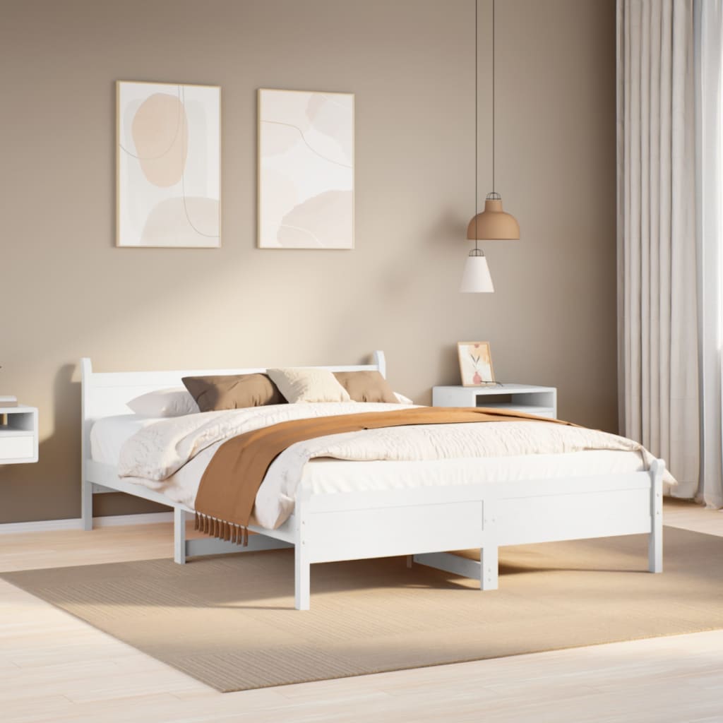 vidaXL Rama łóżka bez materaca, biała, 160x200 cm, lite drewno sosnowe