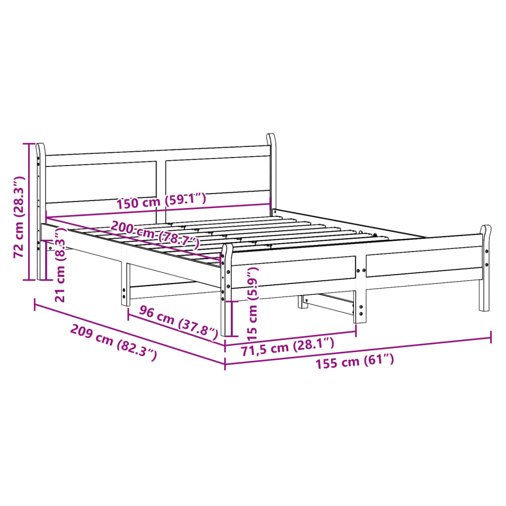 vidaXL Rama łóżka bez materaca, biała, 150x200 cm, lite drewno sosnowe