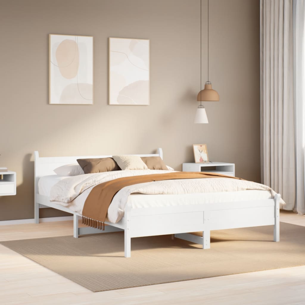 vidaXL Rama łóżka bez materaca, biała, 140x200 cm, lite drewno sosnowe