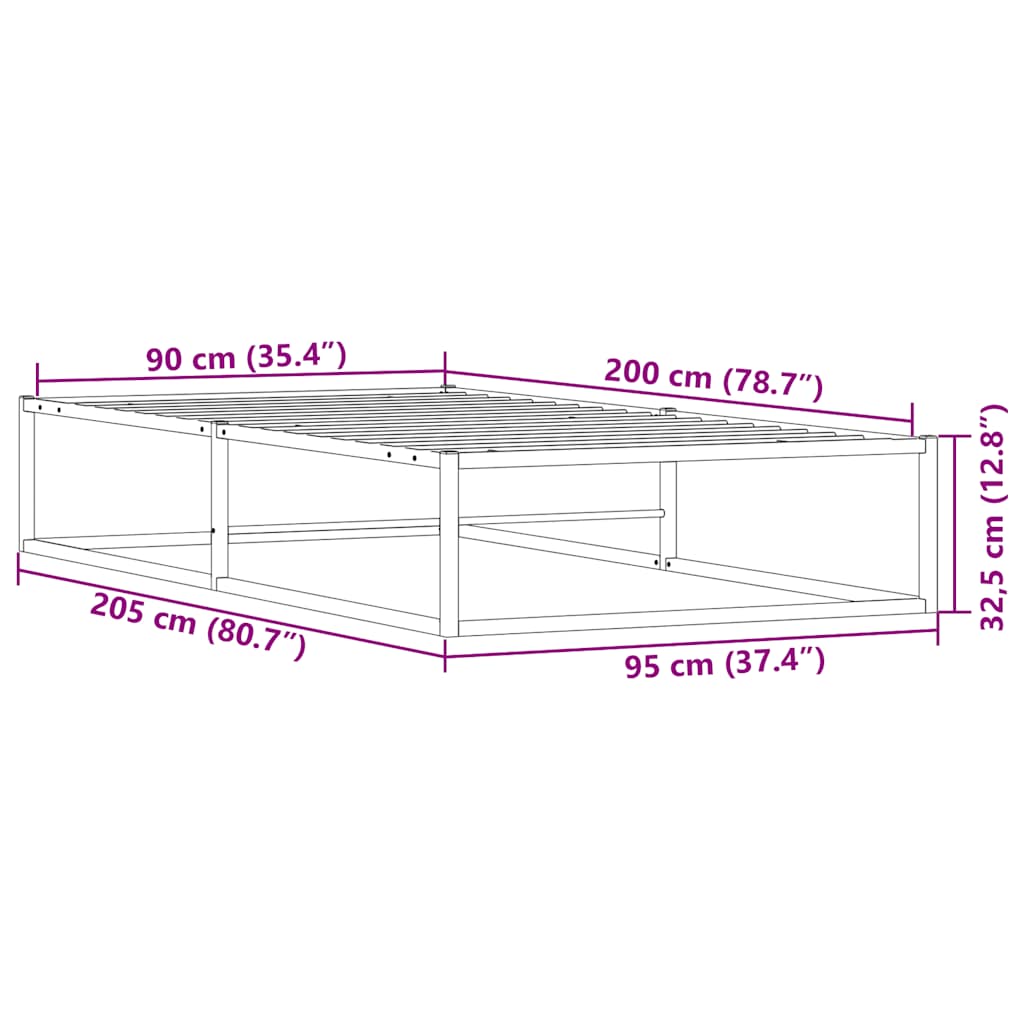 vidaXL Rama łóżka bez materaca, biała, 90x200 cm, metalowa