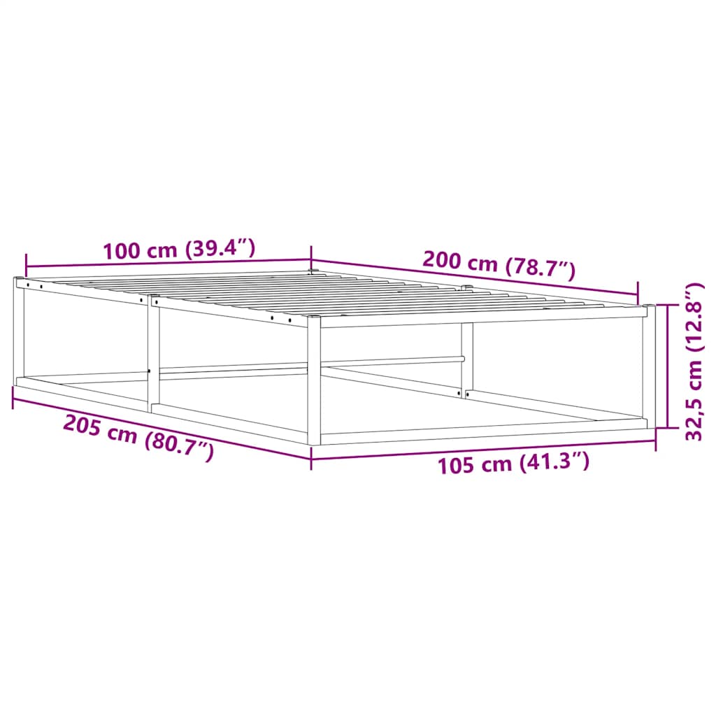 vidaXL Rama łóżka bez materaca, biała, 100x200 cm, stal