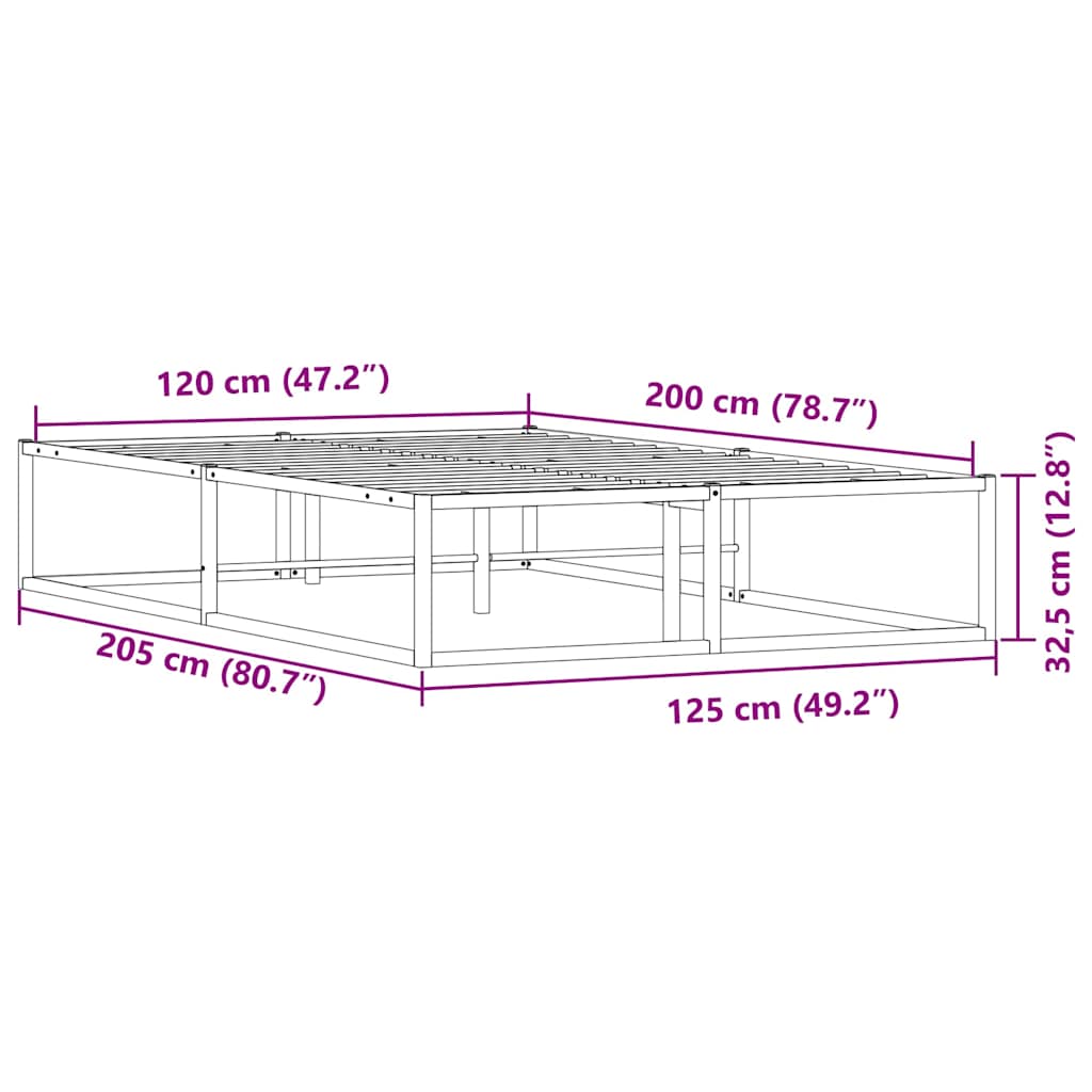 vidaXL Rama łóżka bez materaca, biała, 120x200 cm, stal