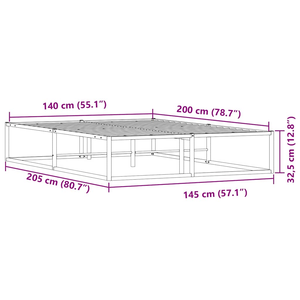 vidaXL Rama łóżka bez materaca, biała, 140x200 cm, stal