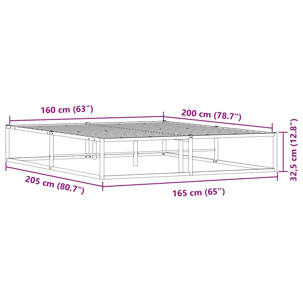 vidaXL Rama łóżka bez materaca, biała, 160x200 cm, stal