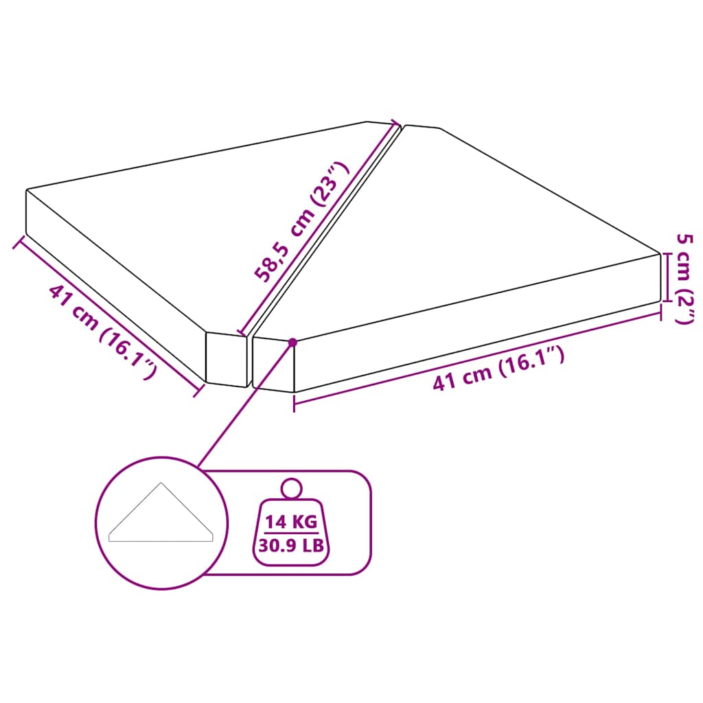 vidaXL Obciążniki do parasoli 2 szt., szare, granitowe, trójkątne, 14 kg