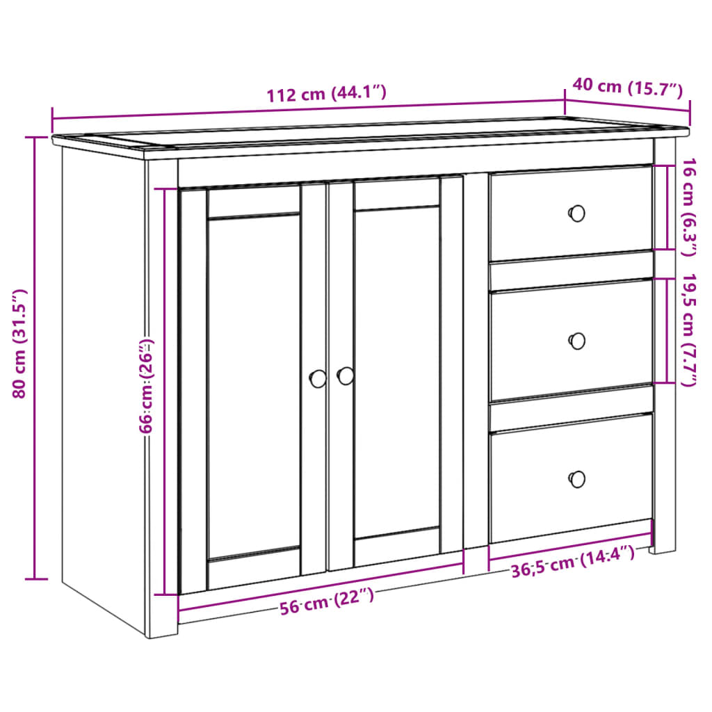vidaXL Szafka z szufladami PANAMA, 112x40x80 cm, lite drewno sosnowe