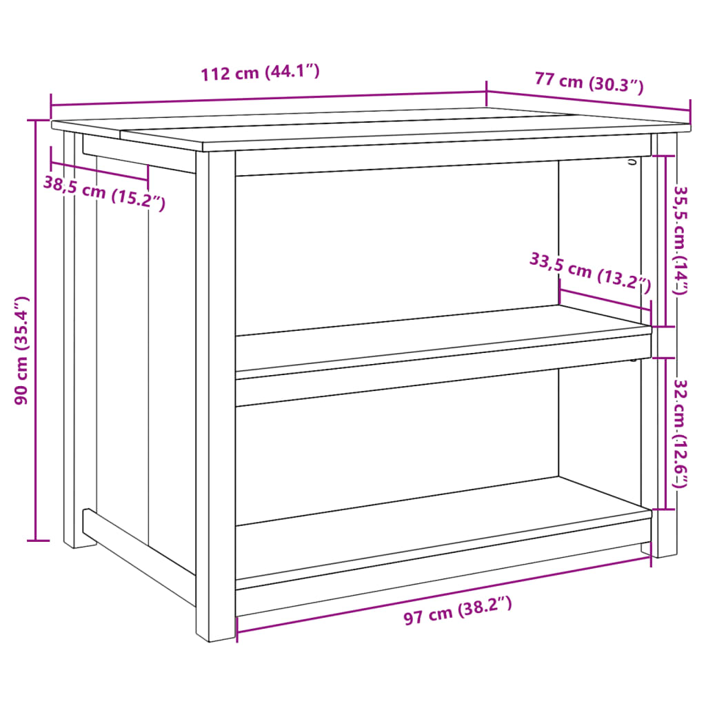 vidaXL Wyspa kuchenna PANAMA, 112x77x90 cm, lite drewno sosnowe