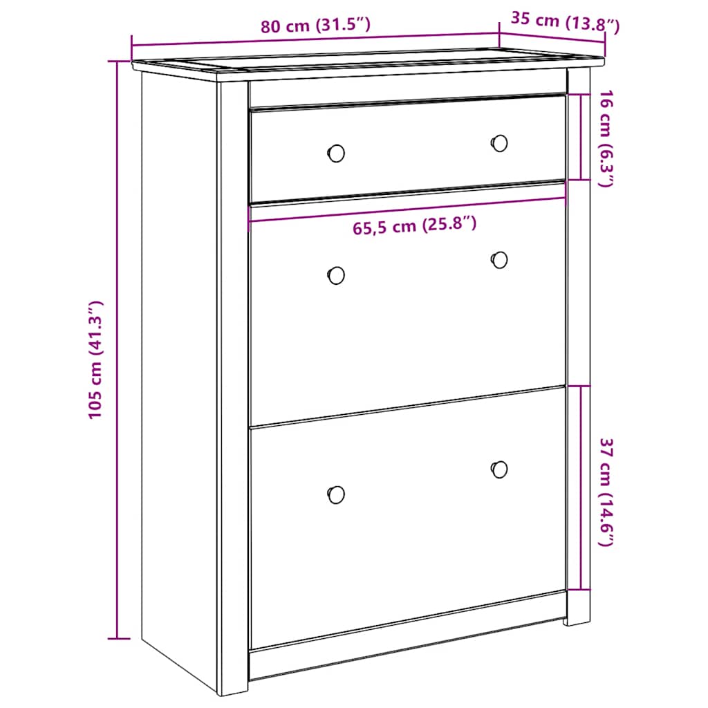vidaXL Szafka na buty PANAMA, 80x35x105 cm, lite drewno sosnowe